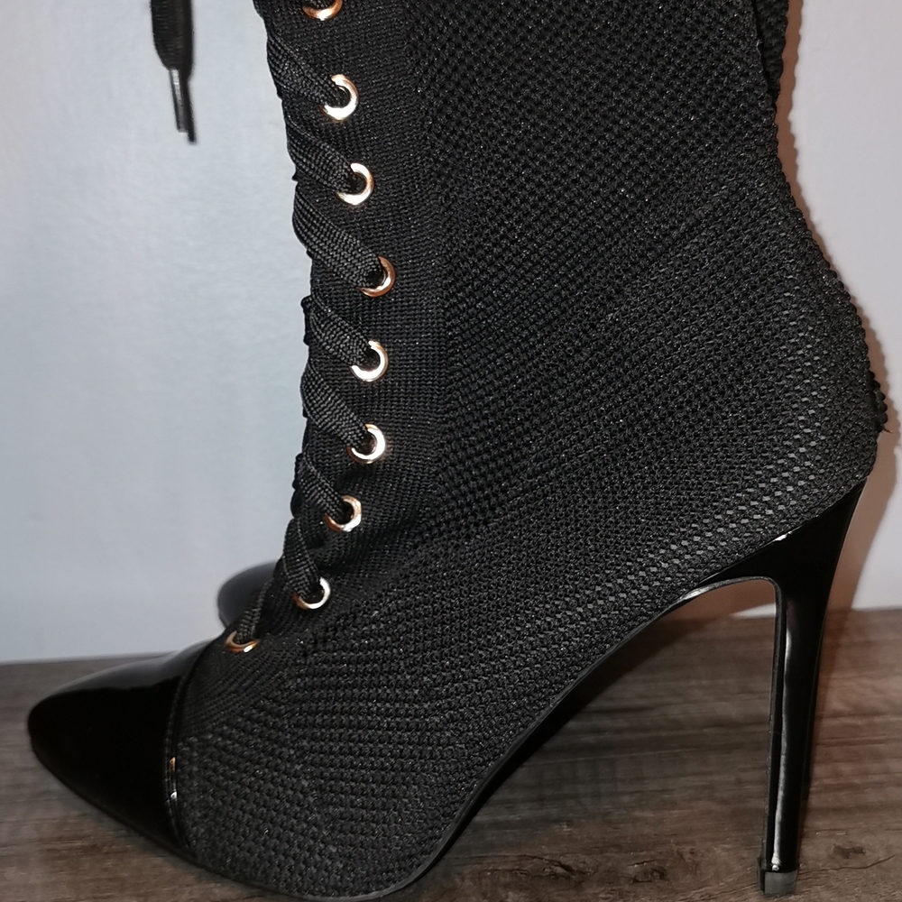 Black Stiletto Heeled Lace-Up Boots